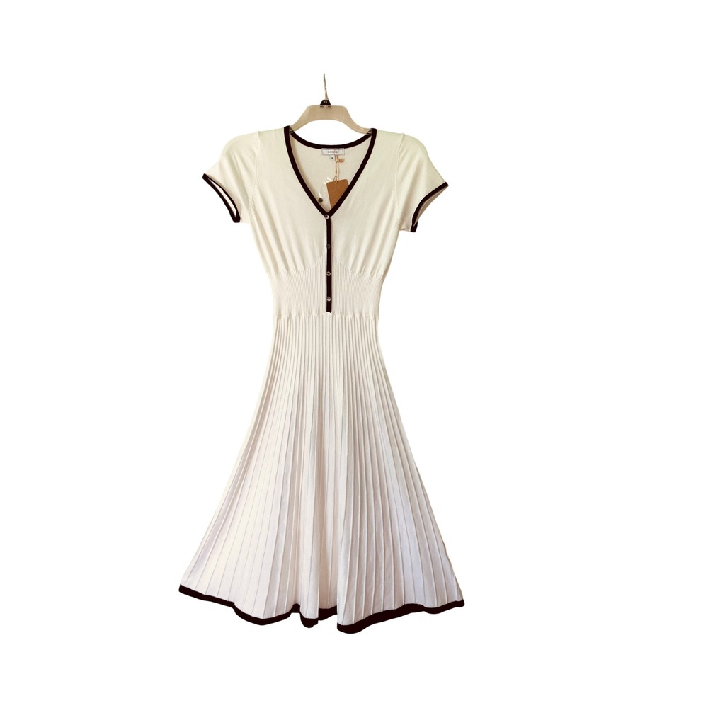 Rihoas White Black Contrasting Sweater Midi Dress Tennis Preppy Babydoll Size M - Picture 3 of 16